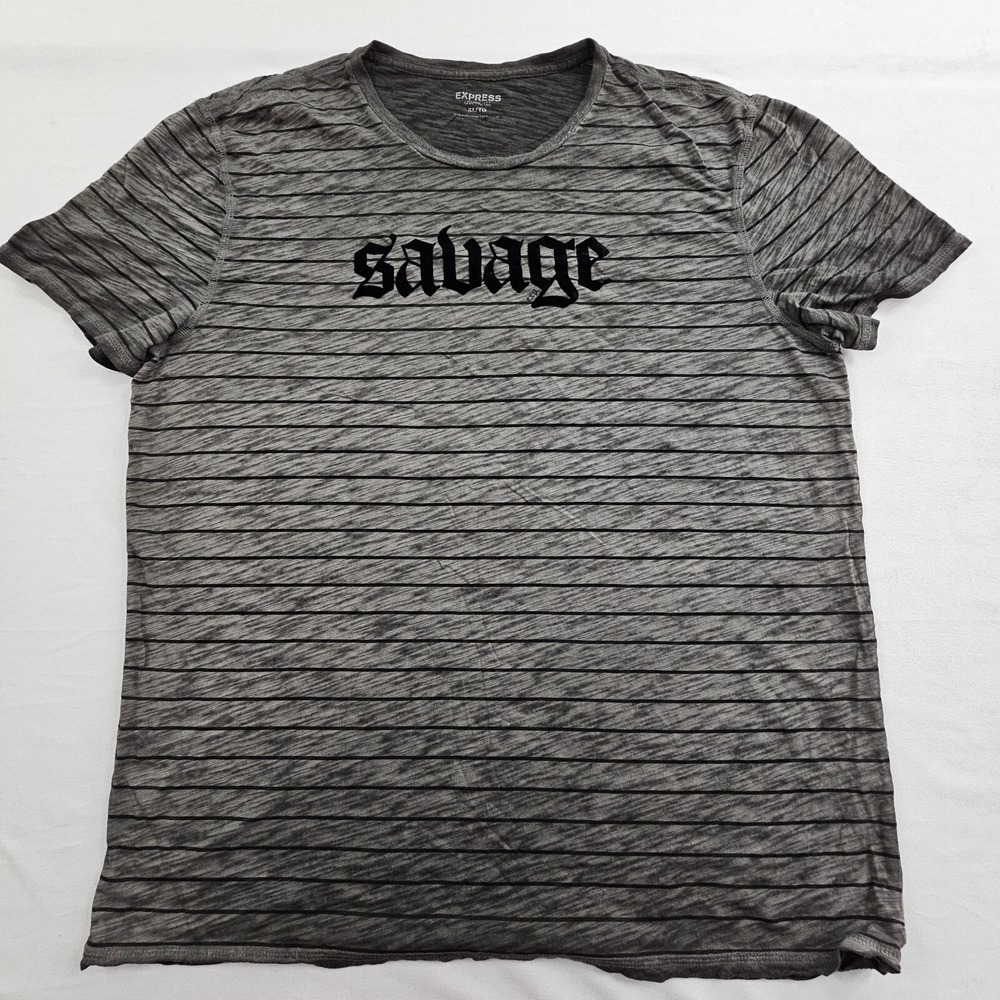 Savage Express Gray Striped Short Sleeve Cotton‎ T-Shirt Men's XL